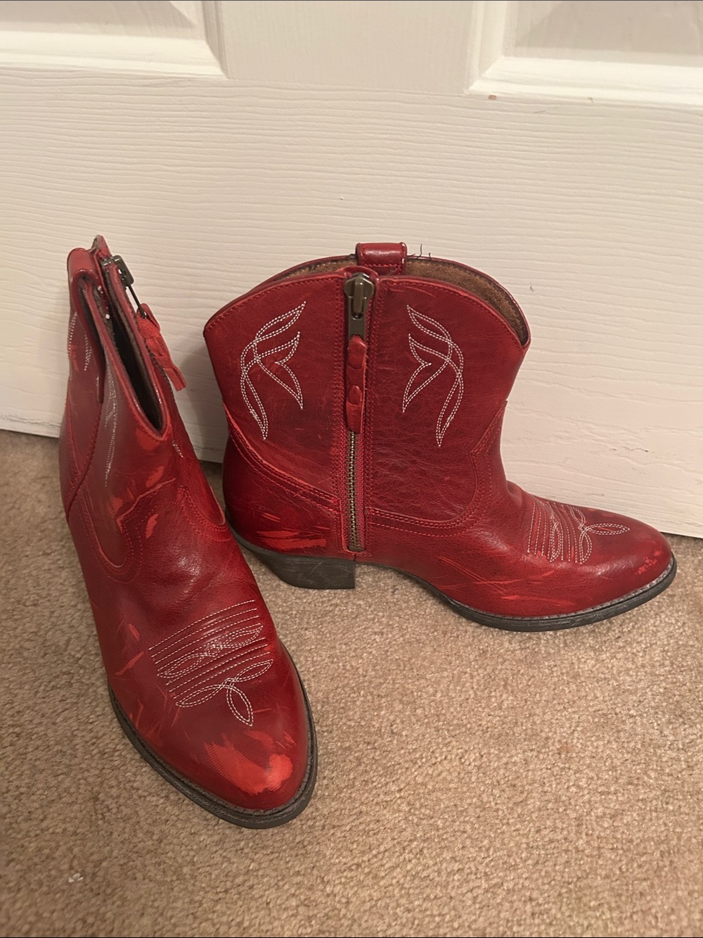 Ariat distressed red booties